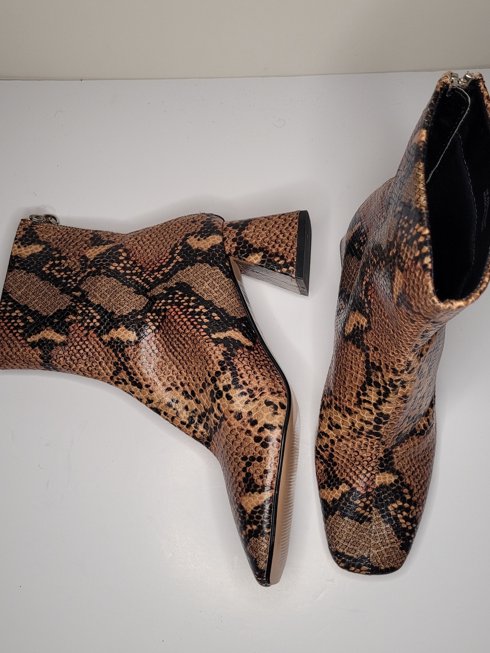 Topshop Breeze Snake Skin Print Square Toe Heeled Ankle Boots Brown Sz: 38 / 7.5 - Picture 4 of 12